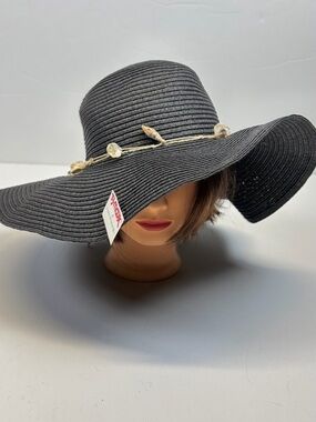STEVE MADDEN BLACK FLOPPY WIDE BRIM SUN HAT SHELL OS